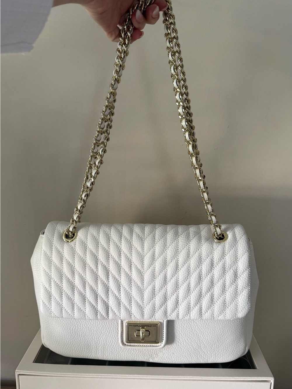 Karl Lagerfeld White Quilted Chain-Handle Shoulder/Crossbody Bag